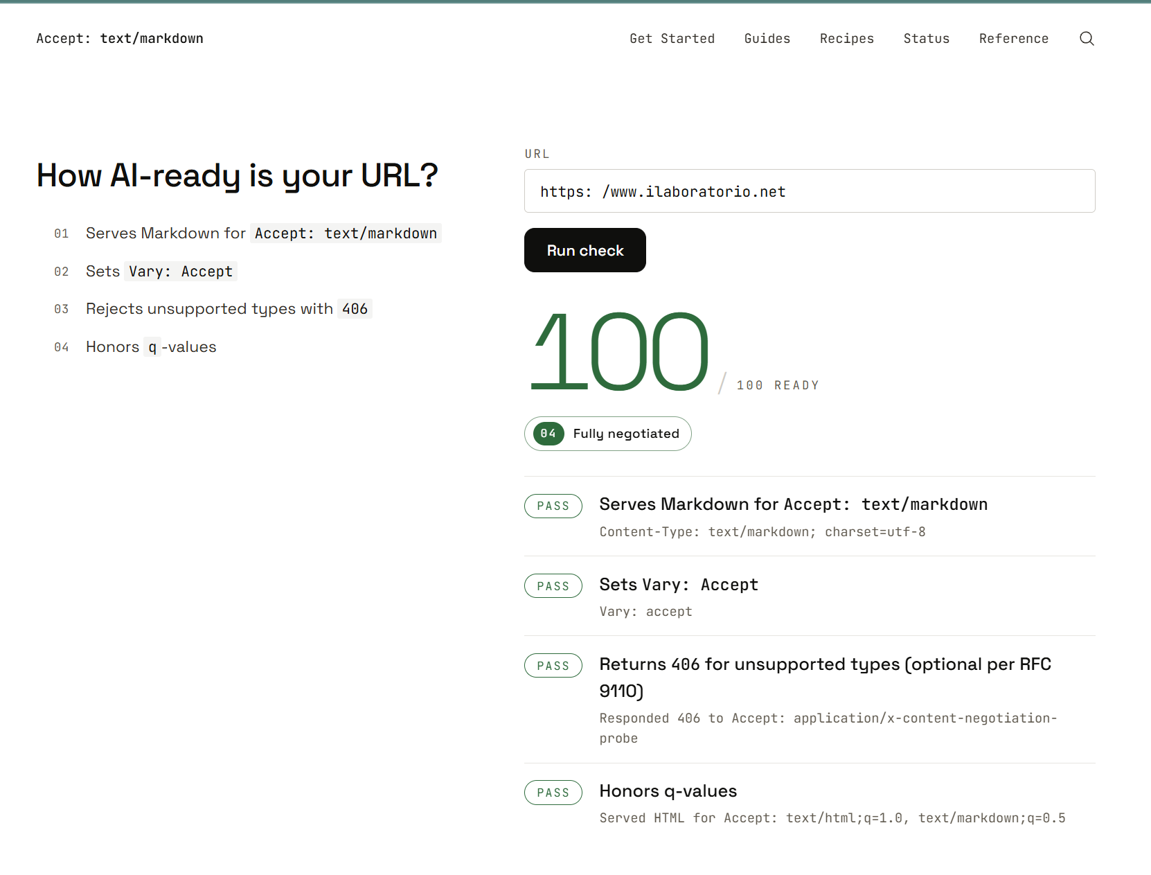 Test da accpetmarkdown.com, risultato 100/100